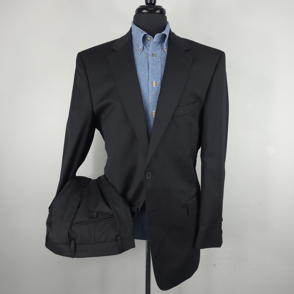 Jos A Bank Signature Gold Suit Mens 44L 34x30 Black Wool Solid Gordon 2 Piece